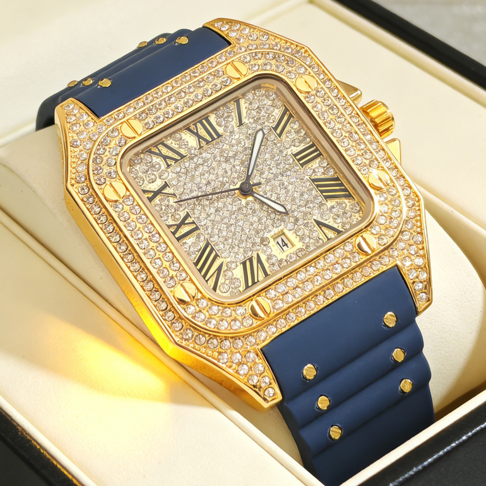 Hot Fashion Square Full Diamon - Luxury Watch Rubber Strap recension och pris