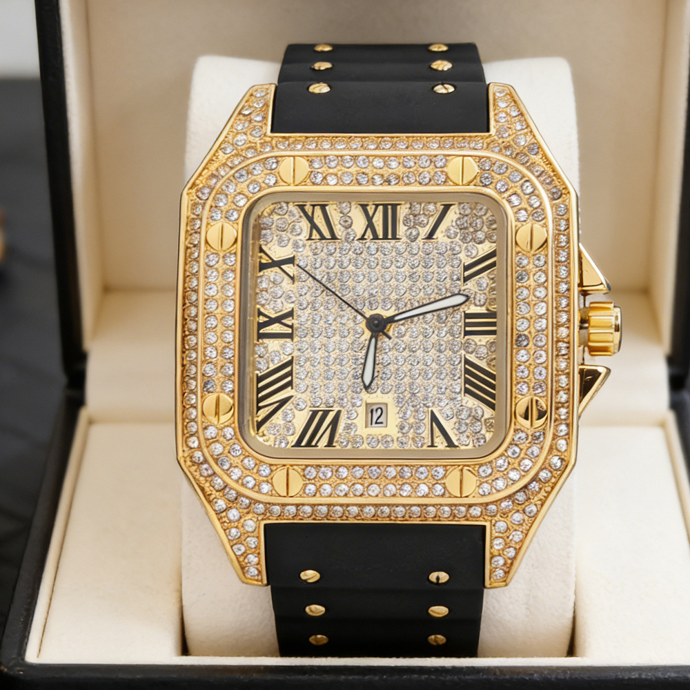 Hot Fashion Square Full Diamon - Luxury Watch Rubber Strap recension och pris
